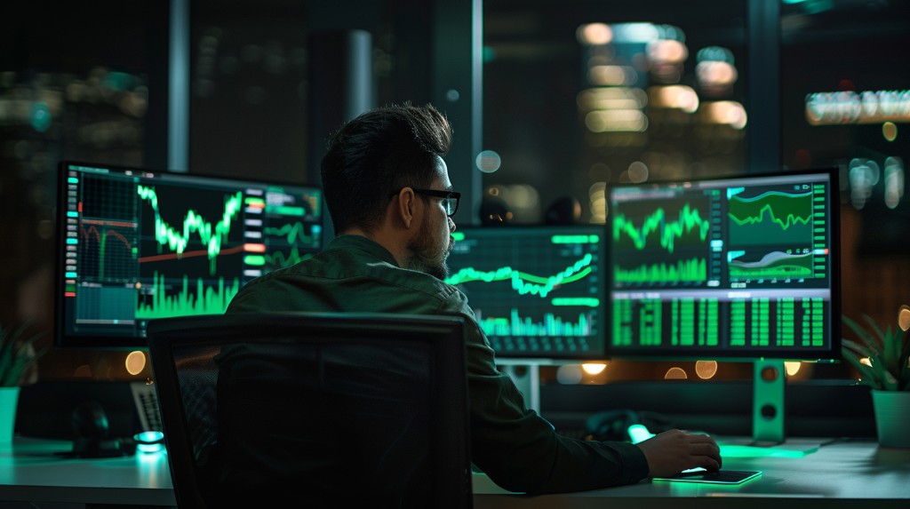 Analista professionista che monitora il sistema di trading live Ravilizia